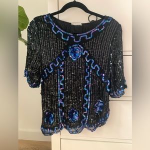 Vintage sequin top with asymmetrical scalloped hem